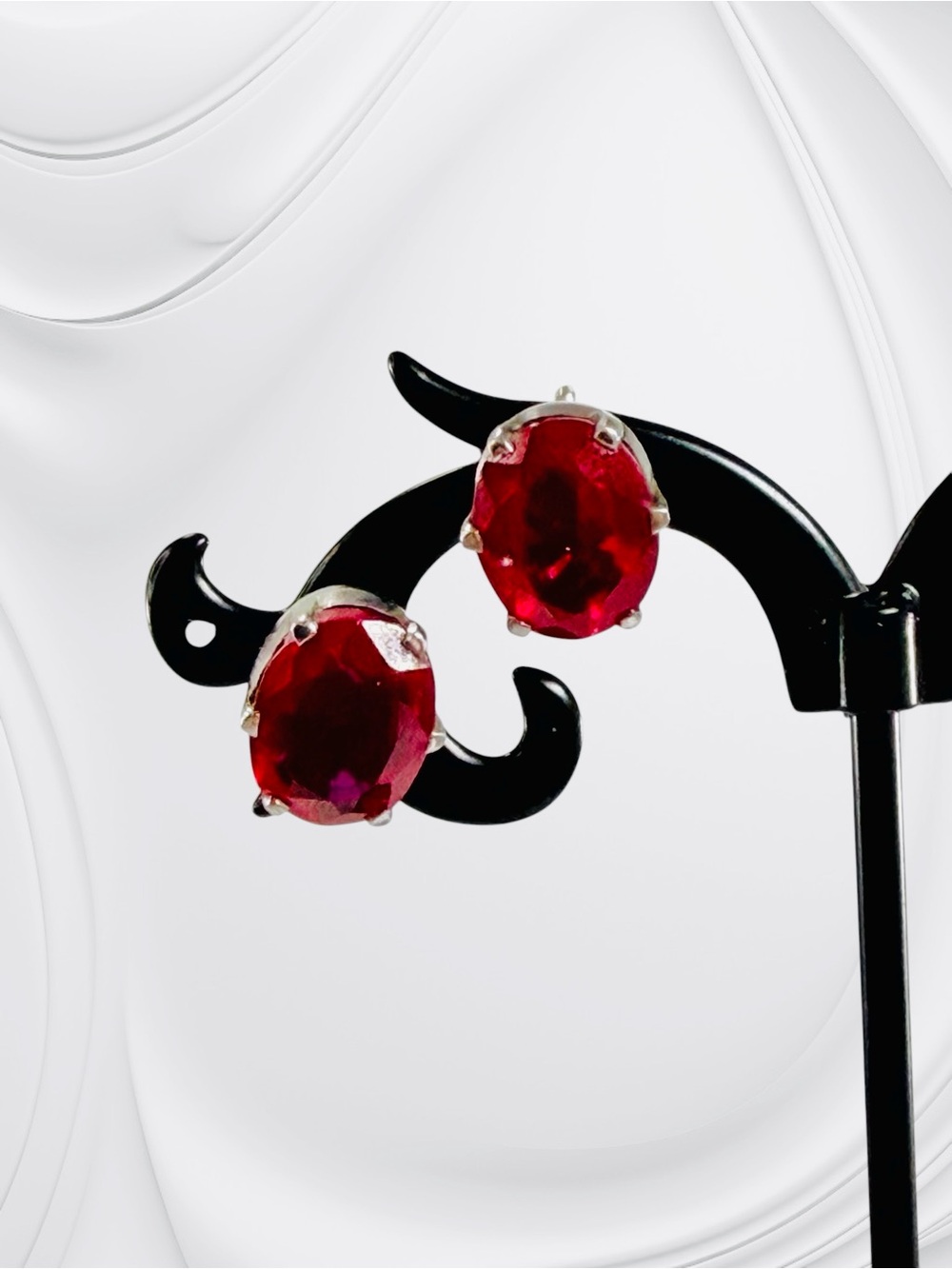 Sterling Silver Oval Red Ruby Sapphire Stud Earrings Approx 9x11 mm Screw Back